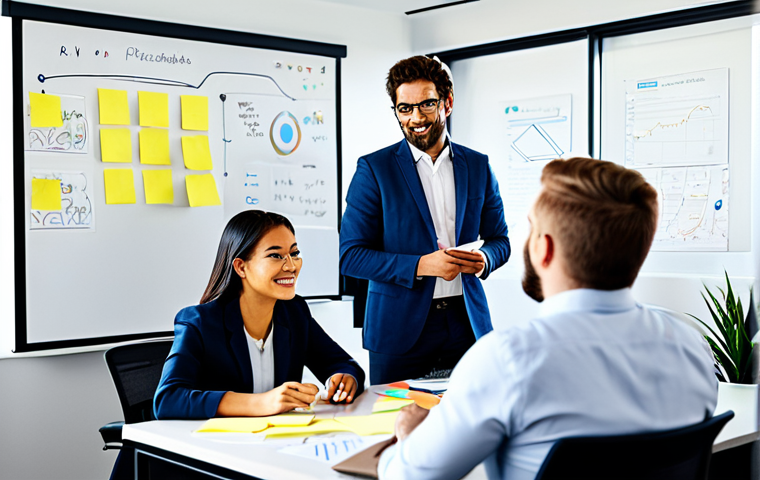 **

A diverse group of professionals brainstorming in a modern, sunlit office. Everyone is fully clothed in appropriate business attire. The atmosphere is collaborative and energetic, with sticky notes and diagrams on a whiteboard. Safe for work, family-friendly, perfect anatomy, natural proportions, professional setting.

**