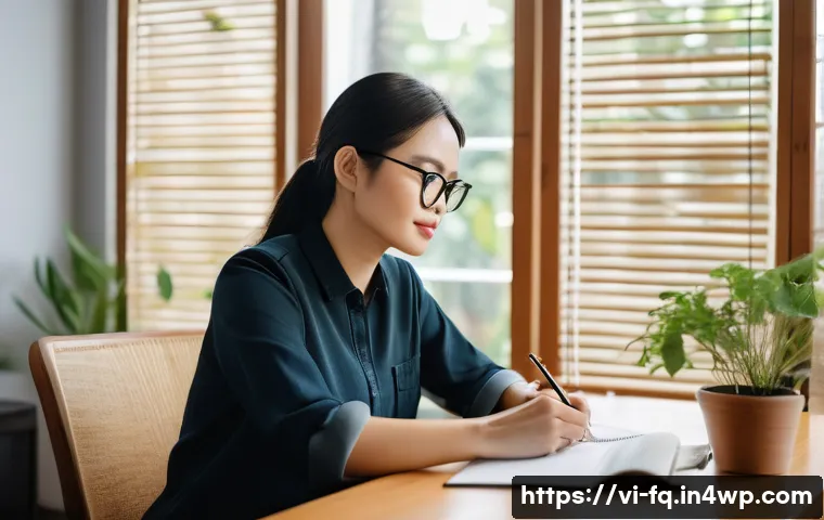 직업 전환 중 발생하는 도전 과제 - A professional Vietnamese woman in her early 30s sitting at a modern home office desk, focused on wr...